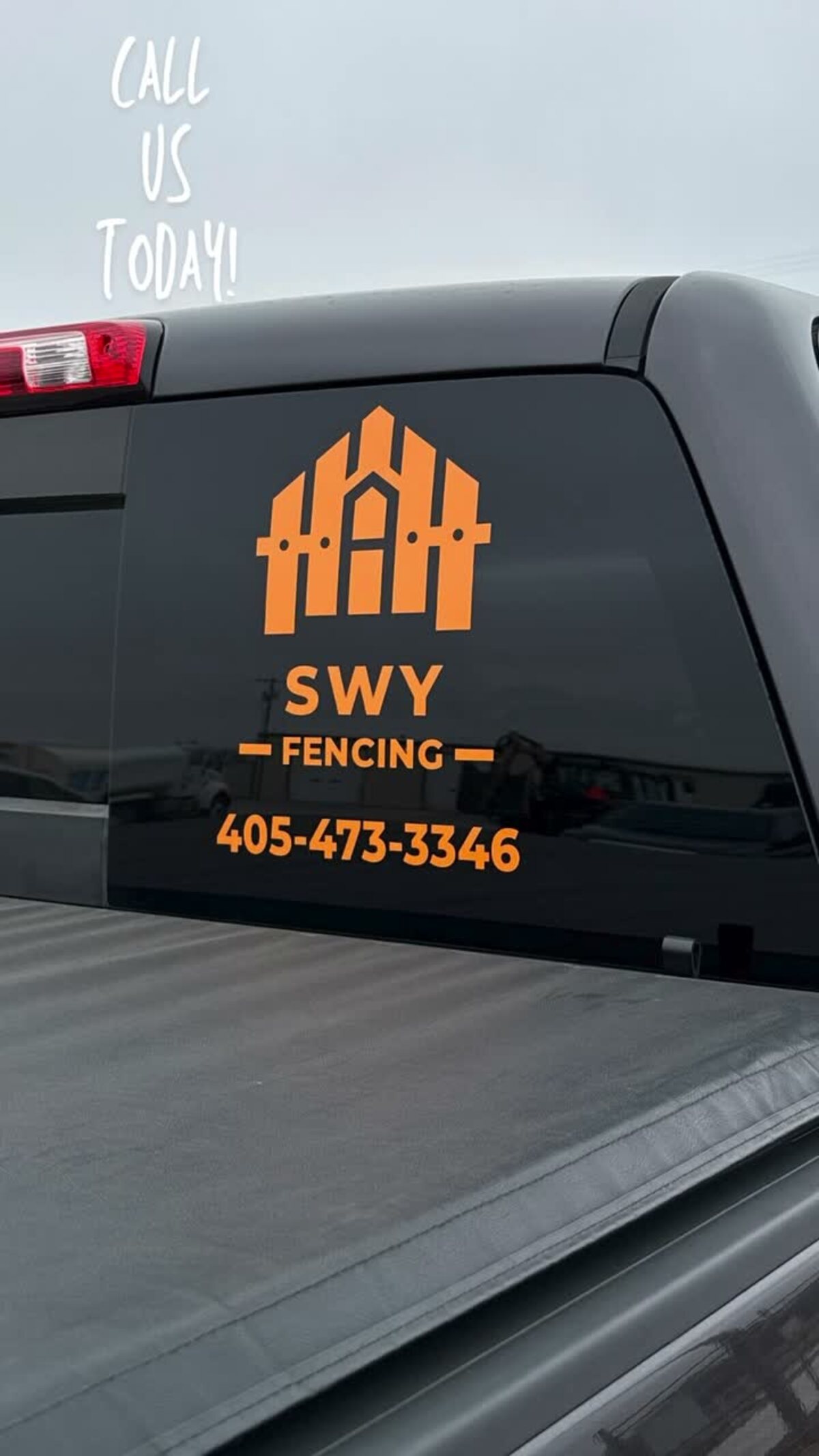 SWY Fencing truck with logo — call (405) 473-3346